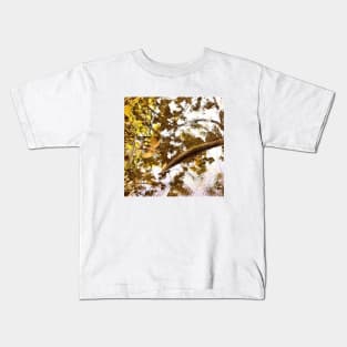 Autumn leaves on water, water, autumn, fall, leaves, summer, beach, stream, tree, exotic, tan Kids T-Shirt